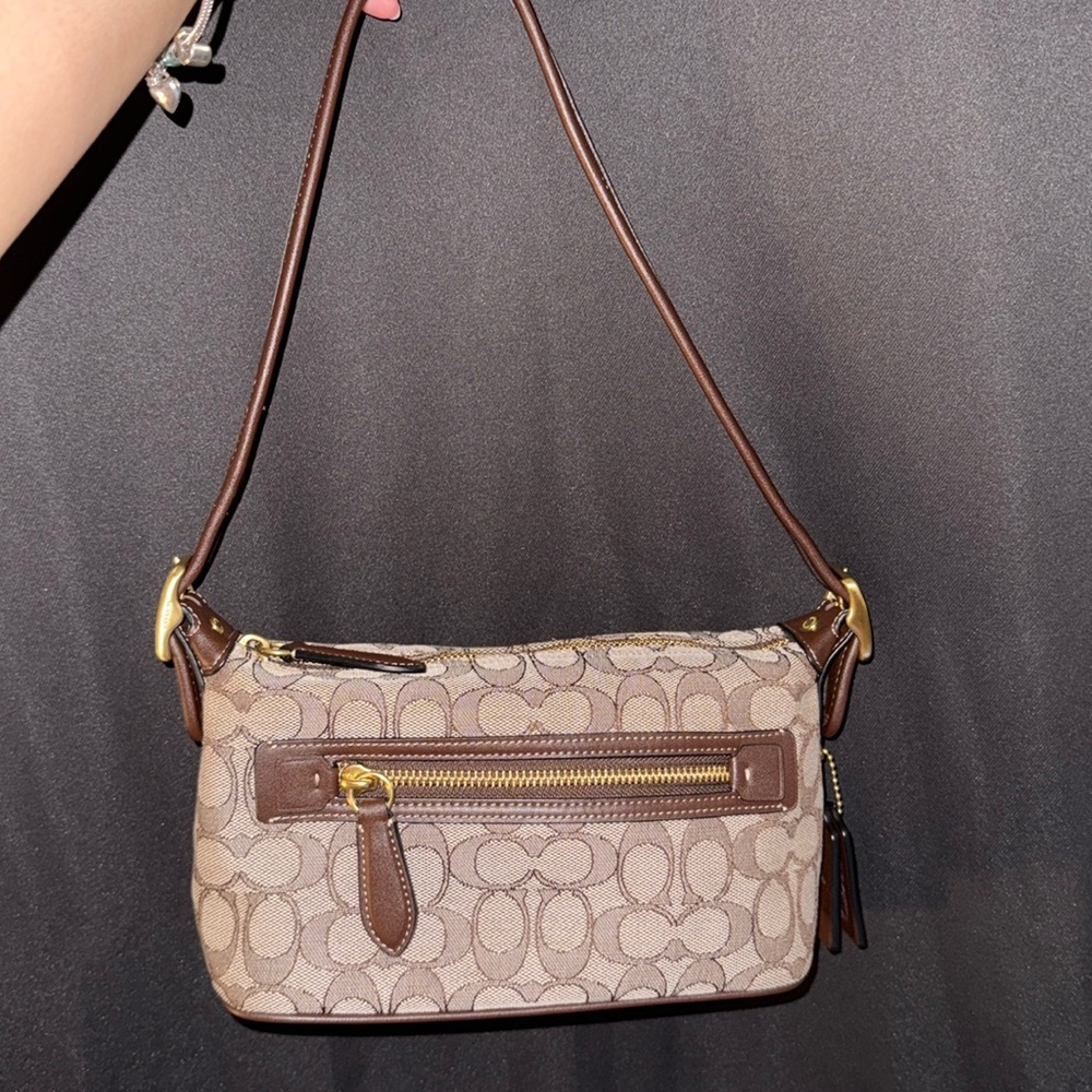 Coach Demi shoulder bag in brown jacquard signature